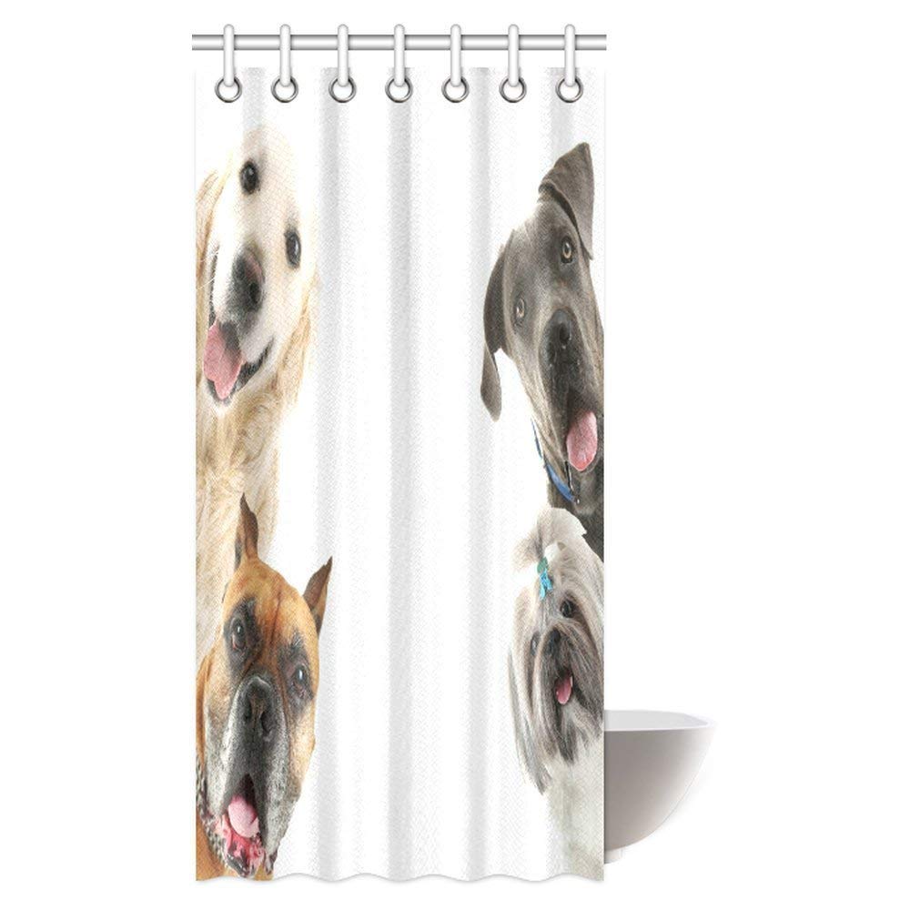 Kids and Teen Room Decor Collection, Pattern with Dogs Retro Style Picture Fabric Bathroom Shower Curtain Set