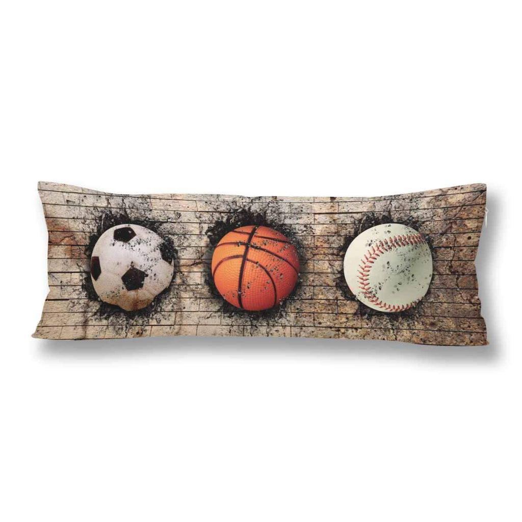 Baseball Ball Soccer Basketball Body Pillow Covers Pillowcase with Zipper 21x60 Twin Sides