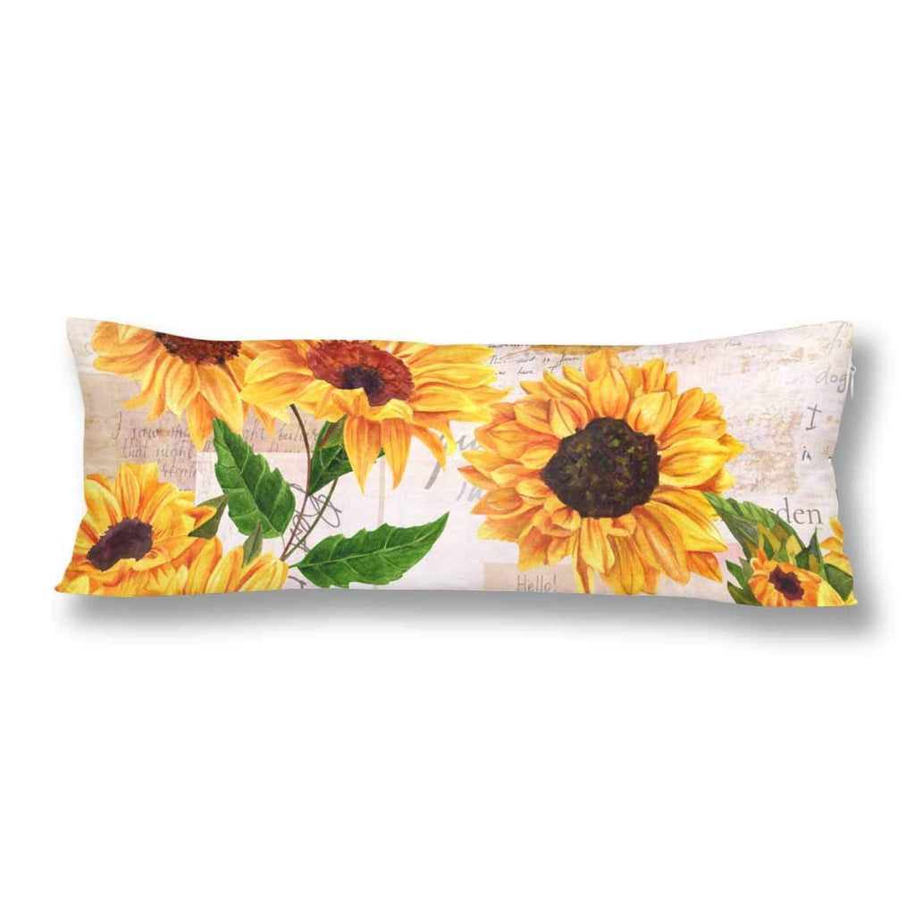 Watercolor Painting Paper Sunflower Body Pillow Covers Pillowcase with Zipper 21x60 Twin Sides