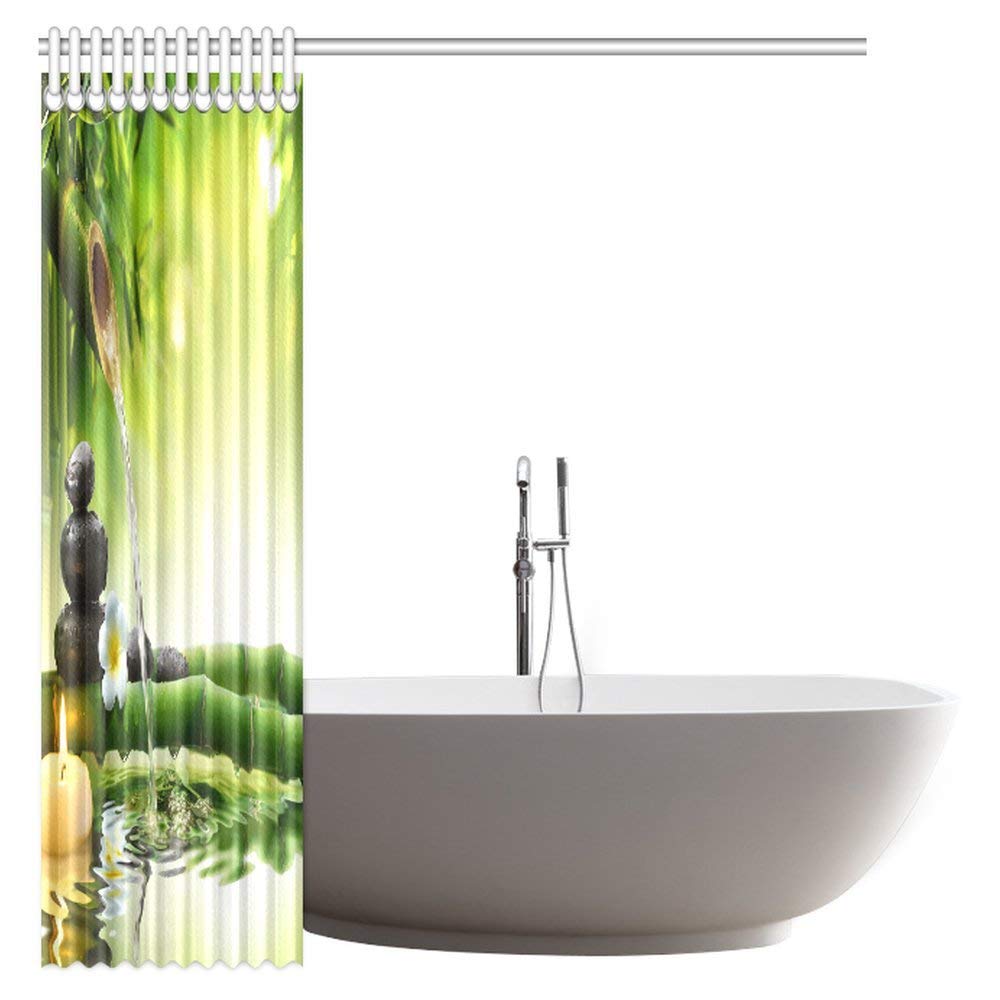 Spa Polyester Fabric Shower Curtain, Mildew Resistant Bathroom Zen Garden Theme Decor View for Bathroom Magical Jasmine Flower Japanese Design Relaxation Bamboos Stones