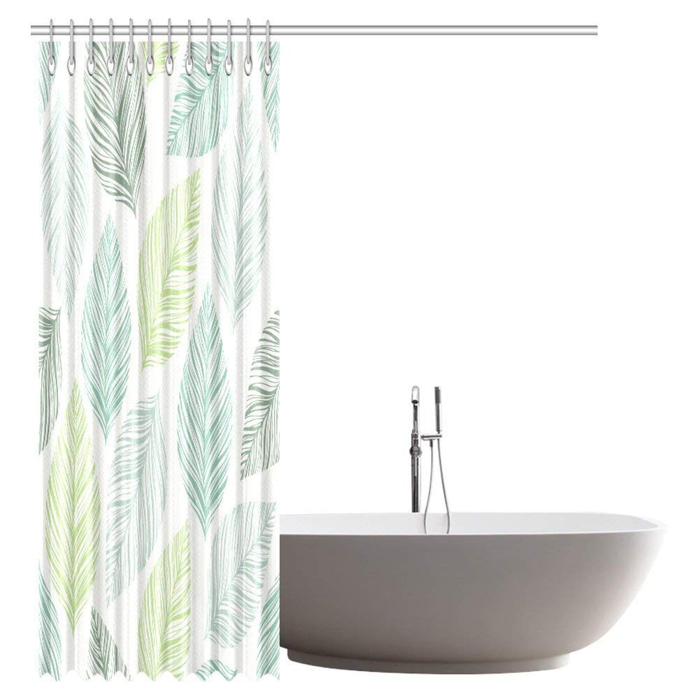 Leaves Decor Shower Curtain, Exotic Fantasy Tropical Leaves With Stylish Floral Graphic Illustrated Art Fabric Bathroom Shower Curtain