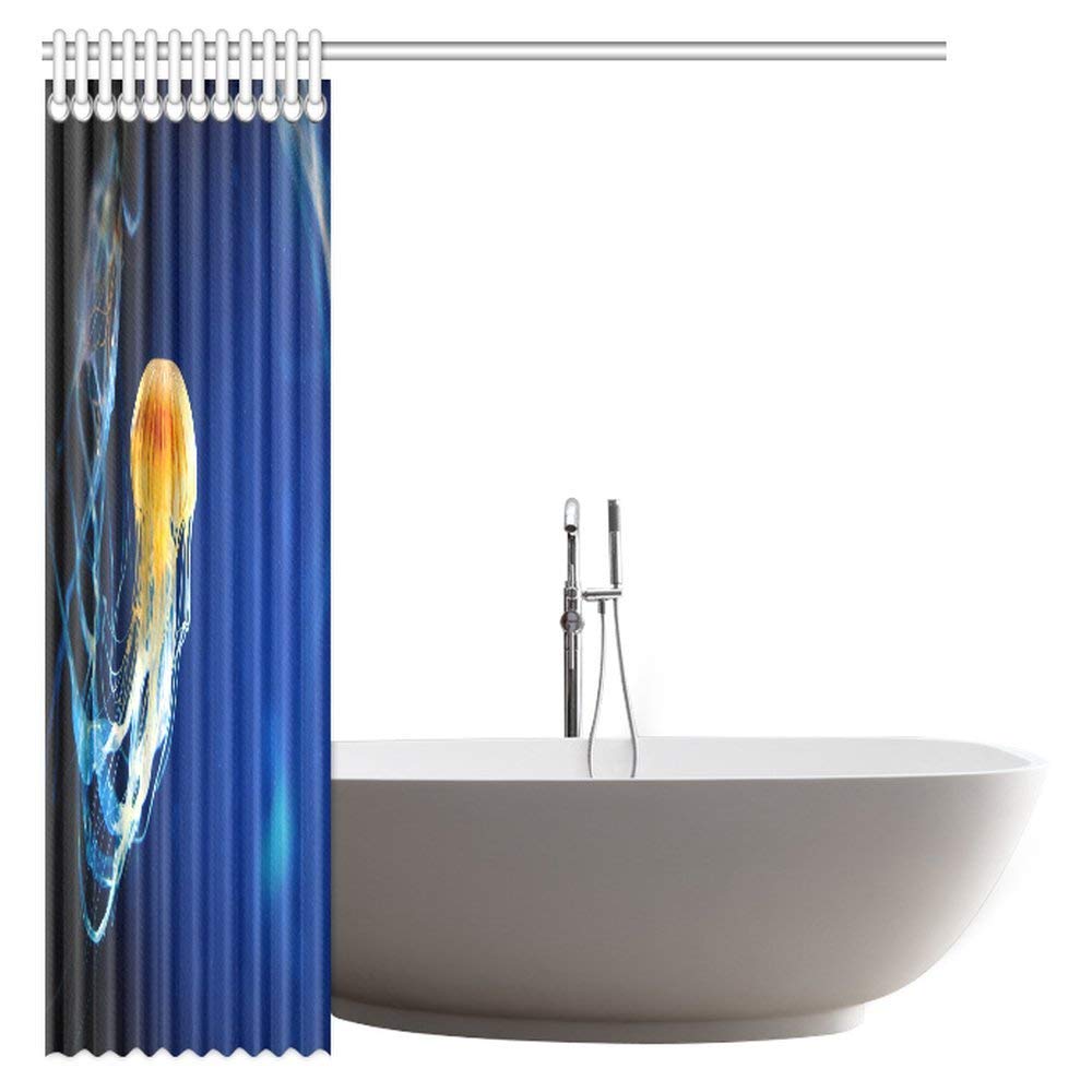 Orange jellyfish Pacific Sea Nettle on Deep Blue Fabric Bathroom Shower Curtain Set with Hooks