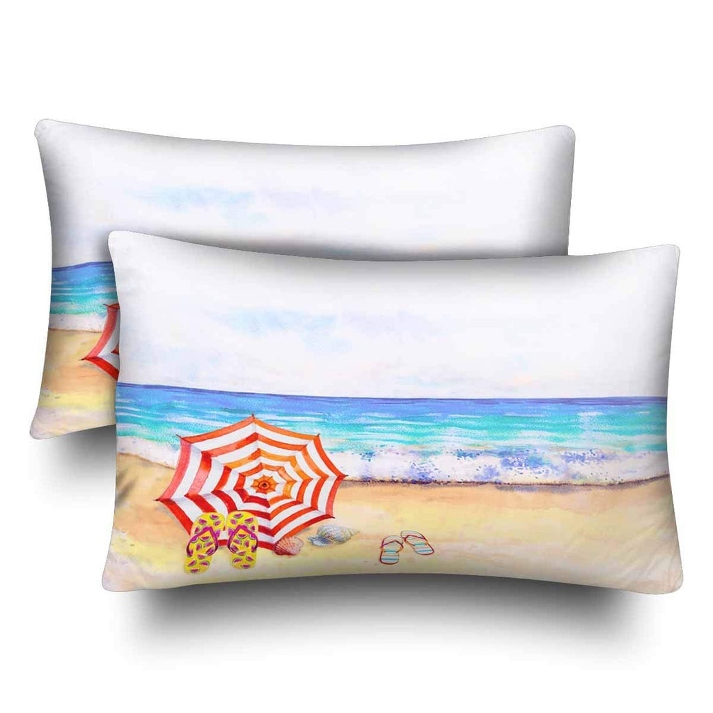 Watercolor Seascape Beach Umbrella shoes Seashell Summer Pillow Cases Pillowcase Queen Size 20x30 Set of 2