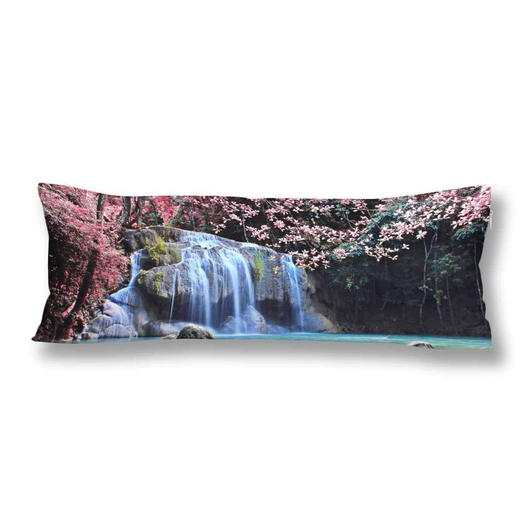 Autumn Forest Lake Waterfall Body Pillow Cover Pillowcase with Zipper 21x60 Twin Sides