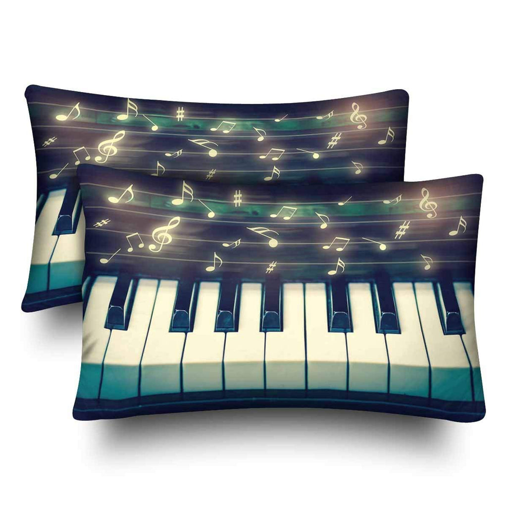 Keyboard of Piano With Music Notes Musical Instrument Pillow Cases Pillowcase Standard Size 20x30 Set of 2