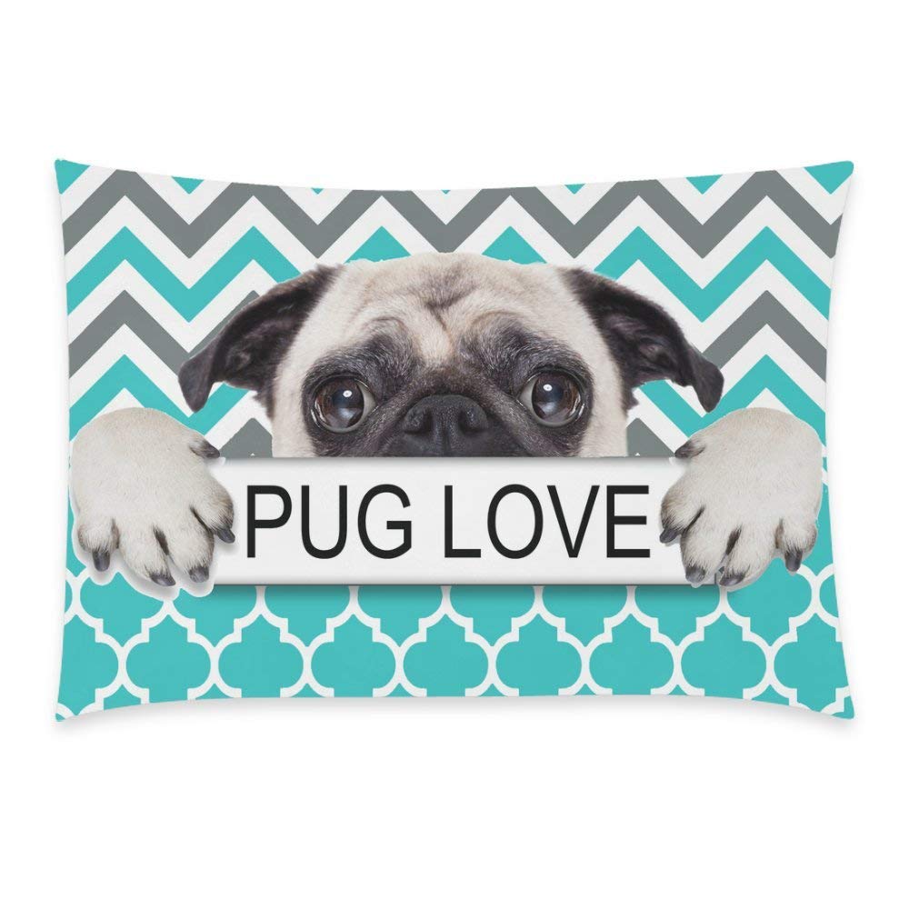 Puppy Pug Dog Pug Love Green Chevron Pattern Pillowcase Standard Size 20 x 30 Inches One Side