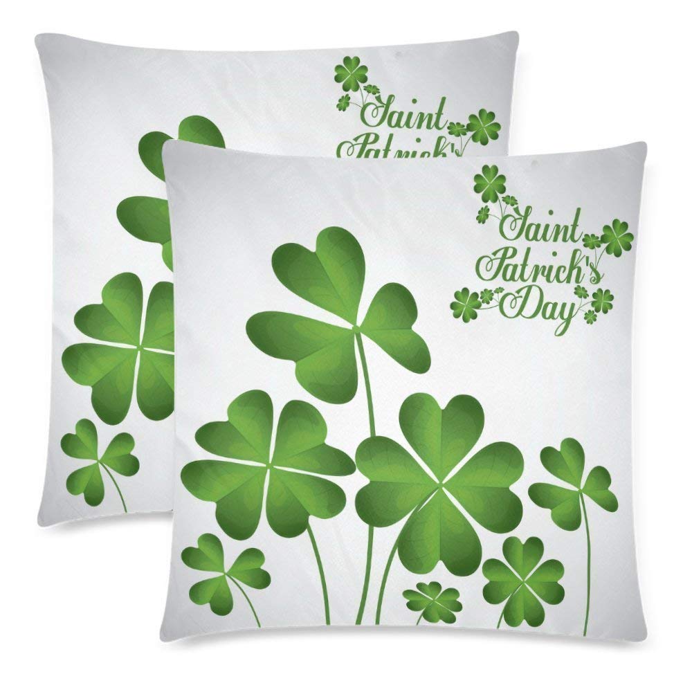 Saint Patrick's Day with Green Clover Throw Pillow Cover Cushion Case 18x18, Spring Irish Shamrock Zippered Pillowcase Set Shams Home Decorative, Set of 2