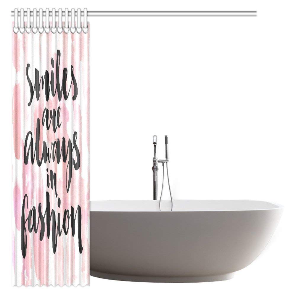 Inspirational Quote Shower Curtain, Smiles are Always in Fashion Quote in Handwriting Style on Watercolor Strokes Art Bathroom Set with Hooks