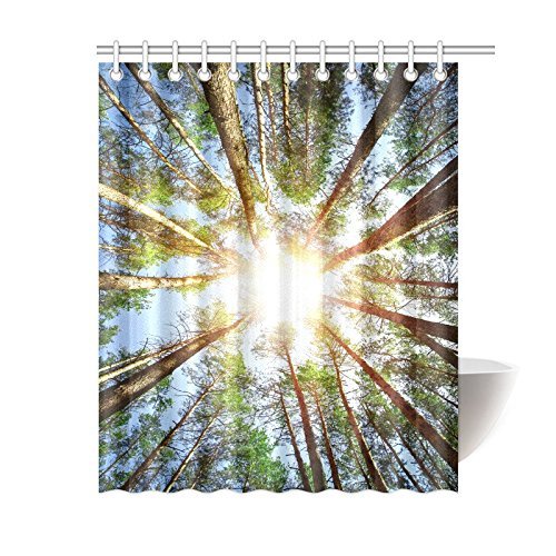 Beautiful Amazing Sunrise Forest Fresh Trees Sky Panoramic Nature Custom Gift Bathroom Shower Curtain Unique Generic Fabric Decorative Bath Curtain Designs