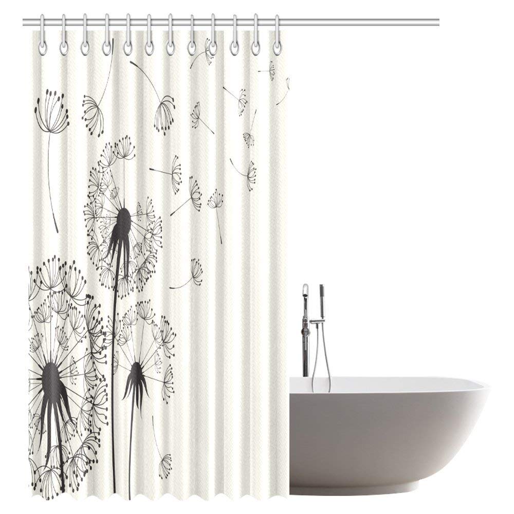 Flower Decor Collection, Dandelions Flying Pollens Flowers Plants on Retro Background Nature Art Bathroom Shower Curtain Set with Hooks