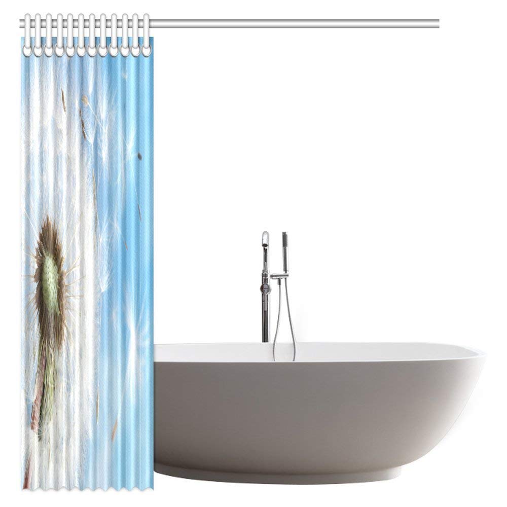 Dandelions Shower Curtain, Dandelion Seeds Blowing Away in The Wind Across A Clear Blue Sky Fabric Bathroom Shower Curtain