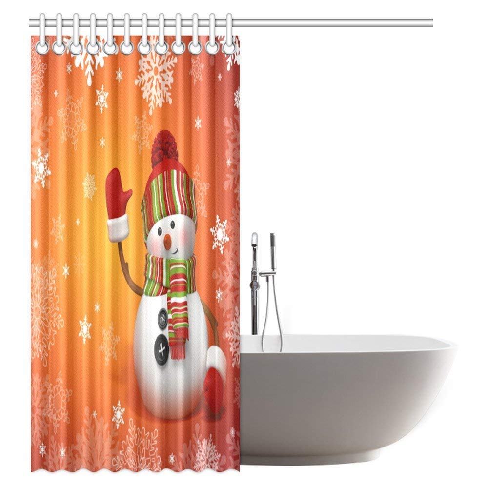 Cute Christmas Shower Curtain Funny with Mittens and Hat and Scarf Merry Christmas Themed Fabric Bathroom Decor Set with Hooks