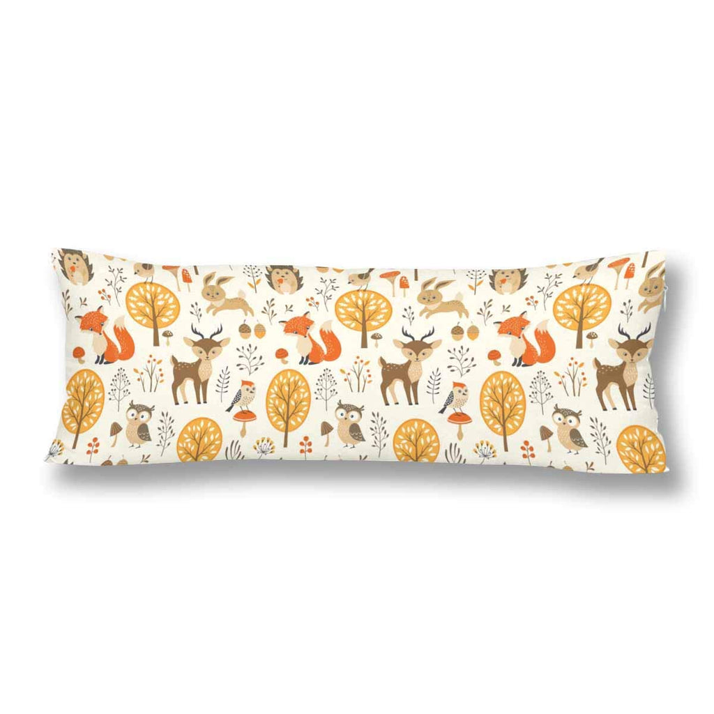 Autumn Forest Cute Animals Fox Deer Pillow Covers Pillowcase Zipper 21x60 Twin Sides