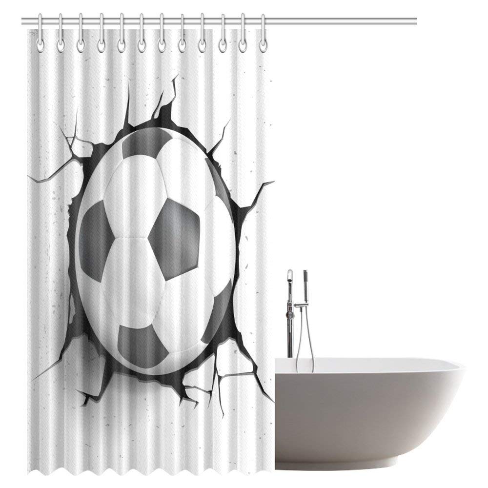 Sports Decor Shower Curtain, Football Soccer Ball Polyester Fabric Bathroom Shower Curtain