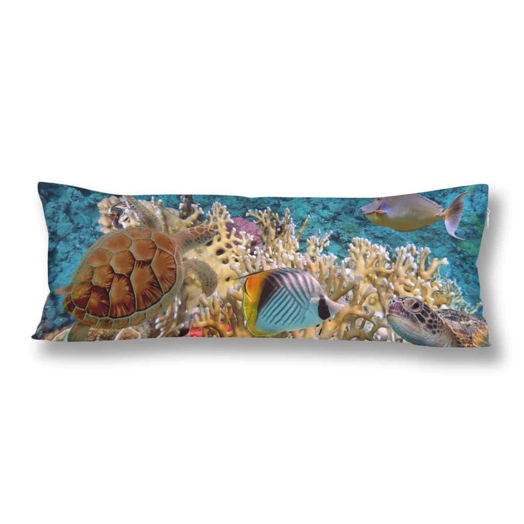 Coral Reef Sea Turtle Body Pillow Covers Pillowcase with Zipper 21x60 Twin Sides