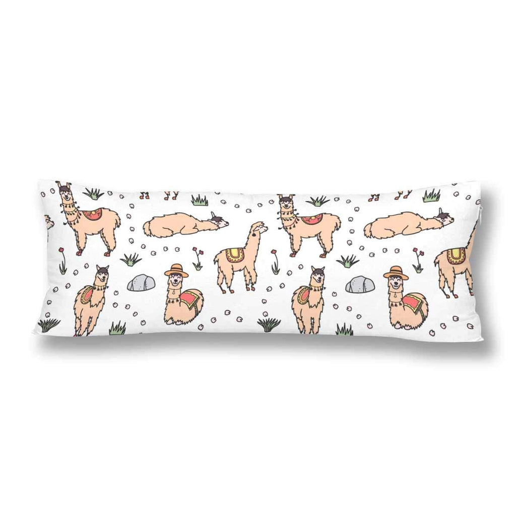 Cartoon Baby Llama Alpaca Vicuna Body Pillow Covers Pillowcase with Zipper 21x60 Twin Sides