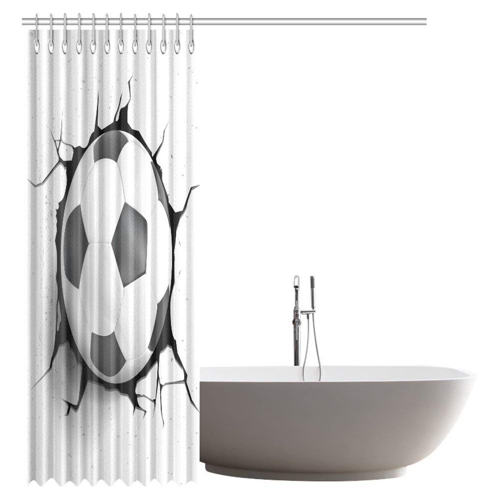 Sports Decor Shower Curtain, Football Soccer Ball Polyester Fabric Bathroom Shower Curtain