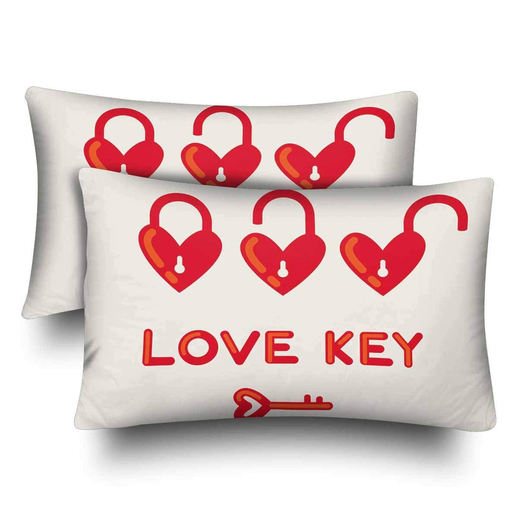 Heart Padlocks Close and Open Love key Word Key Love Logo Pillow Cases Pillowcase Standard Size 20x30 Set of 2