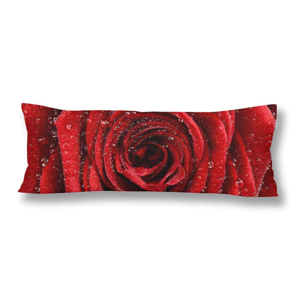 Red Rose Closeup Water Drops Body Pillow Covers Pillowcase with Zipper 21x60 Twin Sides