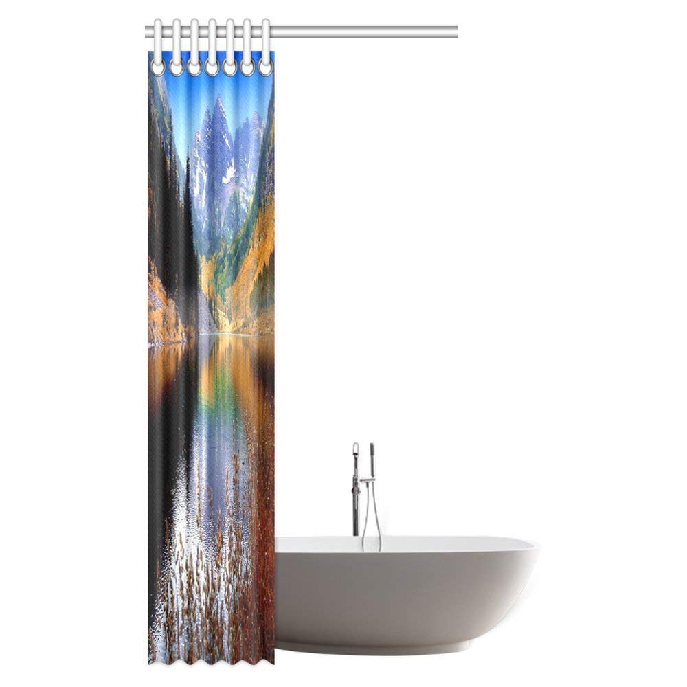 Lake House Decor Collection Shower Curtain, Serenity of Mountain Lake Small Forest Scene Art Bathroom Decor Set with Hooks