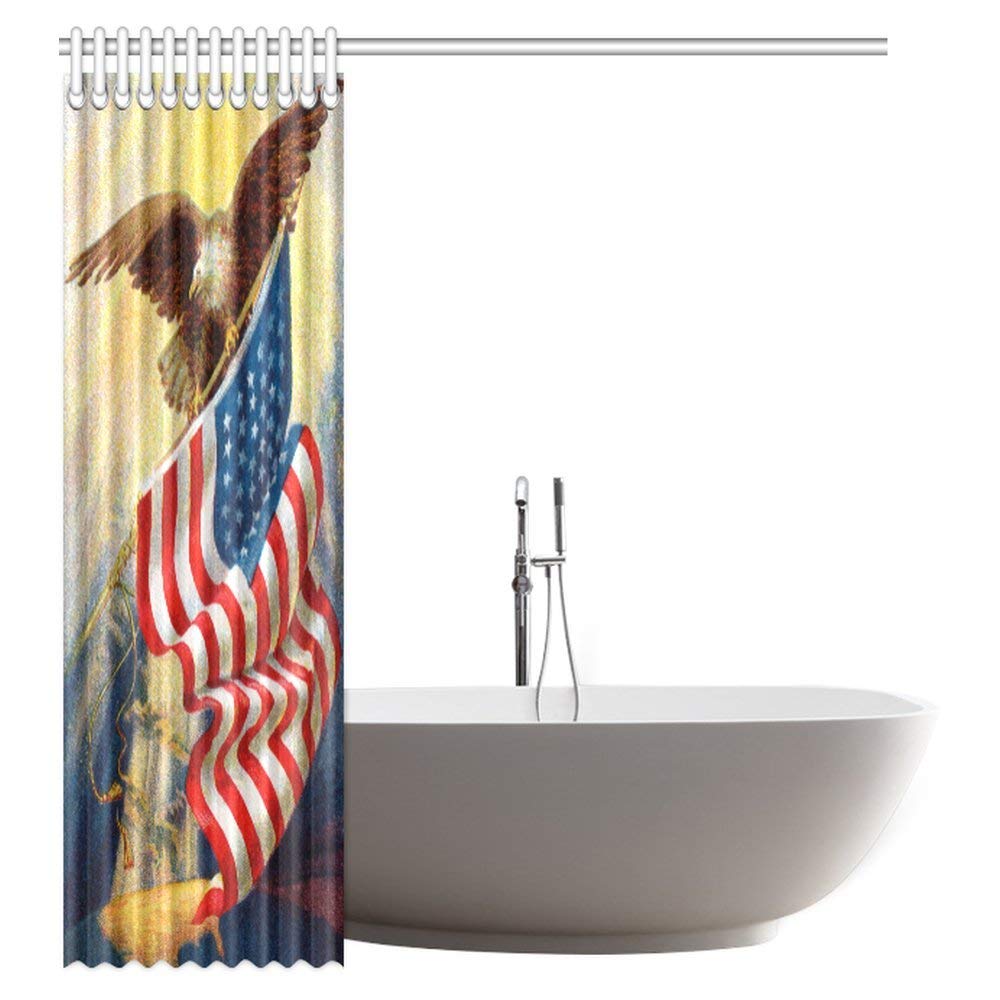 Celebrating Independence Day Shower Curtain, 4th of July Bald Eagle and American Flag Bathroom Set with Hooks, 60 By 72 Inches