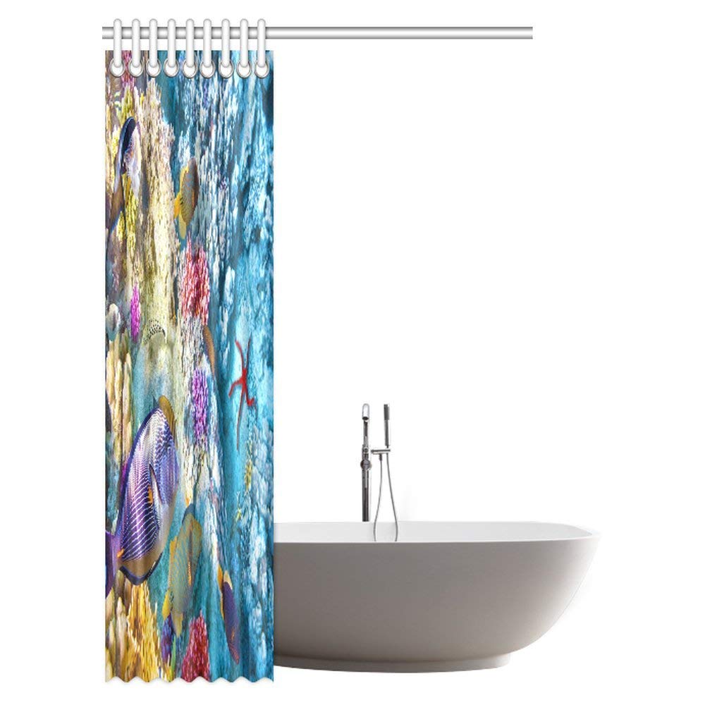 Wonderful and Beautiful Underwater World with Corals and Tropical Fish Fabric Bathroom Shower Curtain