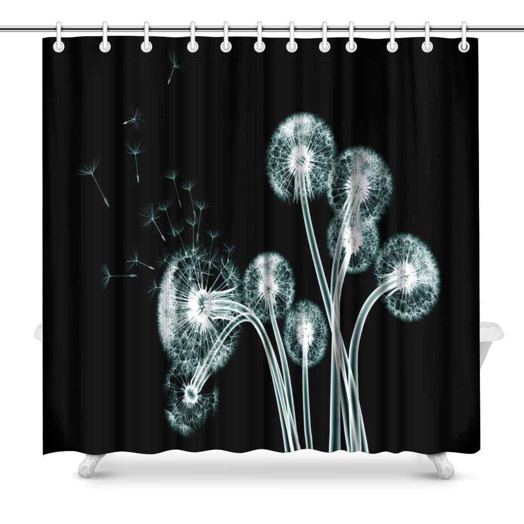 X Ray Image of Flower Isolated on Black Fabric Bathroom Decor Shower Curtain Set with Hooks, 72 Inches