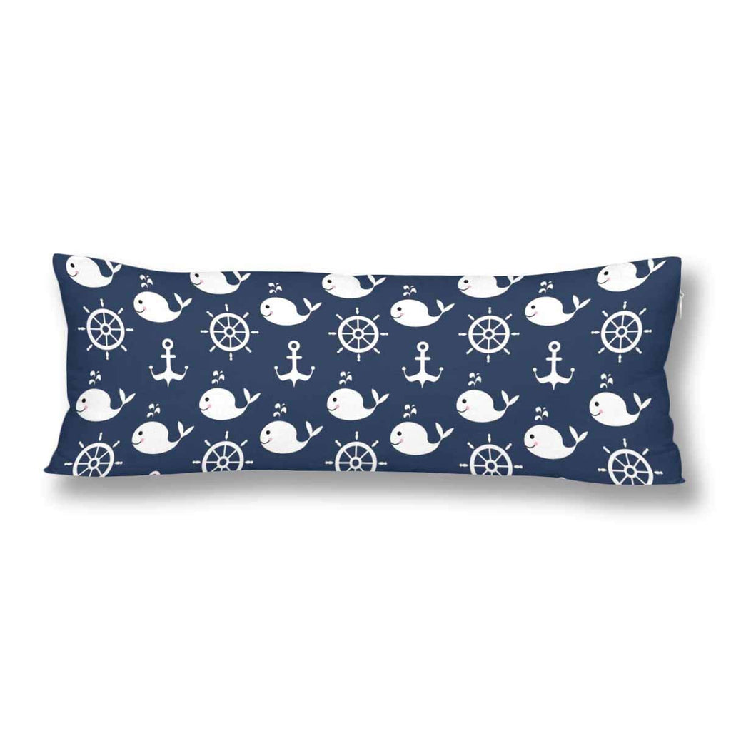 Nautical Anchor Whale Body Pillow Covers Pillowcase with Zipper 21x60 Twin Sides