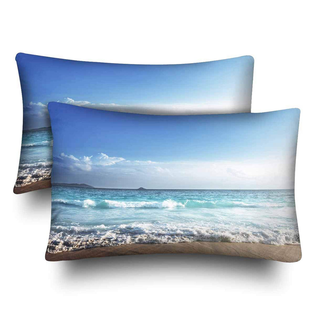 Ocean Wave Beach Navy Blue Seascape Seaside Pillow Cases Pillowcase Standard Size 20x30 Set of 2