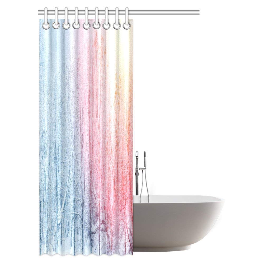 Winter Park Shower Curtain, Snowy Landscape with Frozen Leafless Trees Icy Snowflakes Hazy Wonderland Bathroom Shower Curtain Set with Hooks