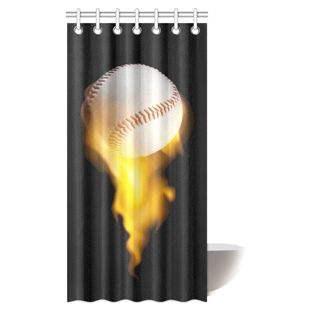 Sports Decor Collection, Baseball Ball On Fire Creative Art Bathroom Shower Curtain Set with Hooks