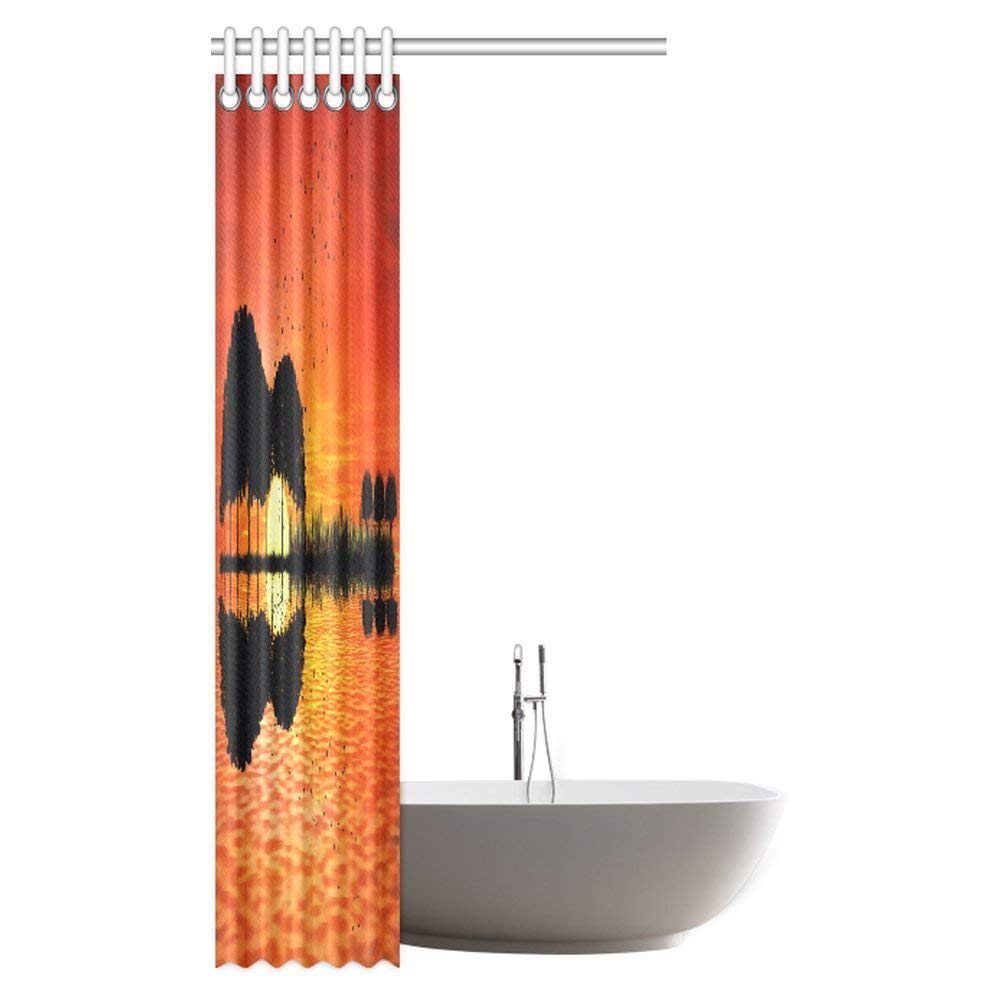 Romantic Sunset On The Beach Sunlight Reflection On The Sea Red Sky Picture Bathroom Shower Curtain Set with Hooks