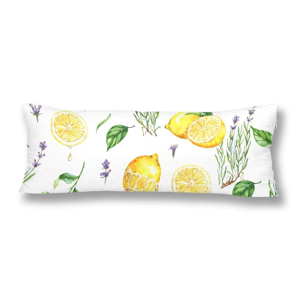 Watercolor Yellow Lemons Lavender Body Pillow Covers Pillowcase with Zipper 21x60 Twin Sides