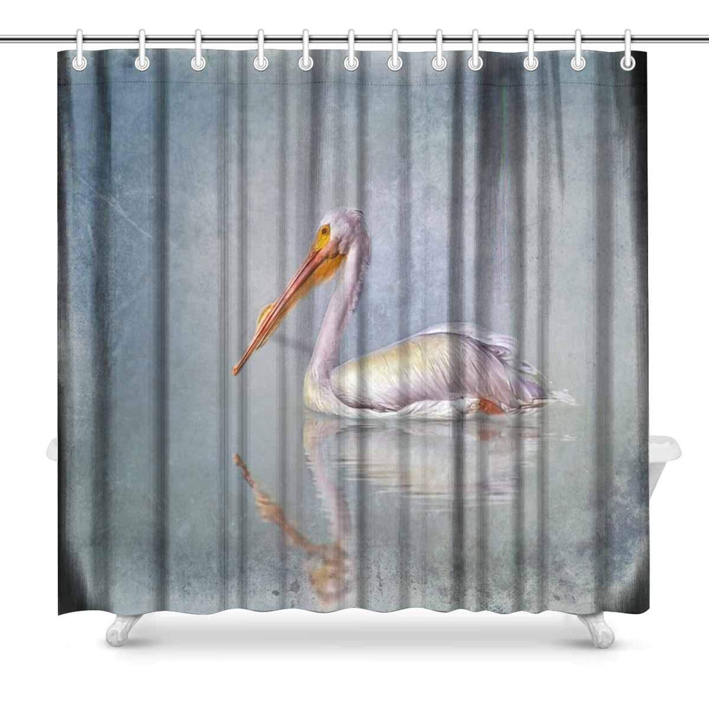 White Pelican Digitally Painted Against Textured Art Paintings Effect Print Bathroom Shower Curtain 72*72 inch