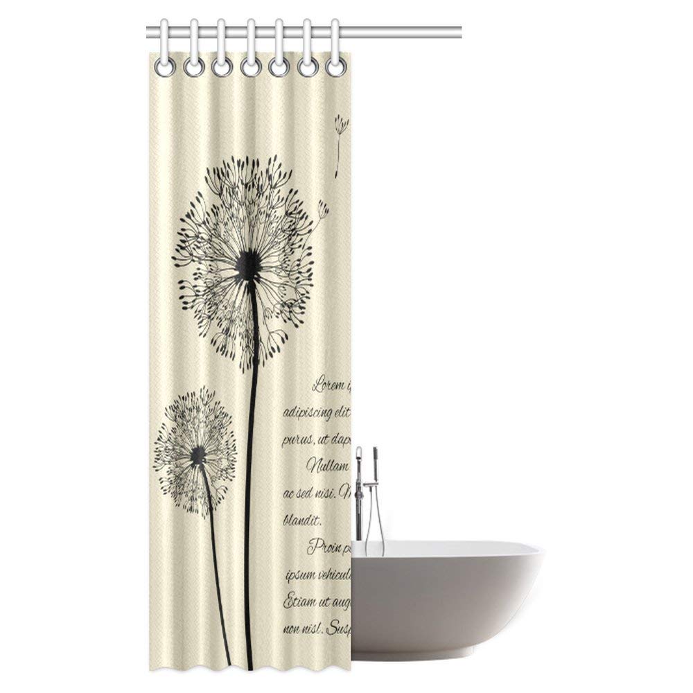 Flower Decor Collection, Dandelions Flying Pollens Flowers Plants on Retro Background Nature Art Bathroom Shower Curtain Set with Hooks