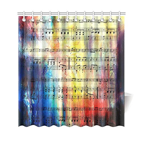 Vintage Watercolor Home Bath Decor, Music Notes Polyester Fabric Shower Curtain Bathroom Sets