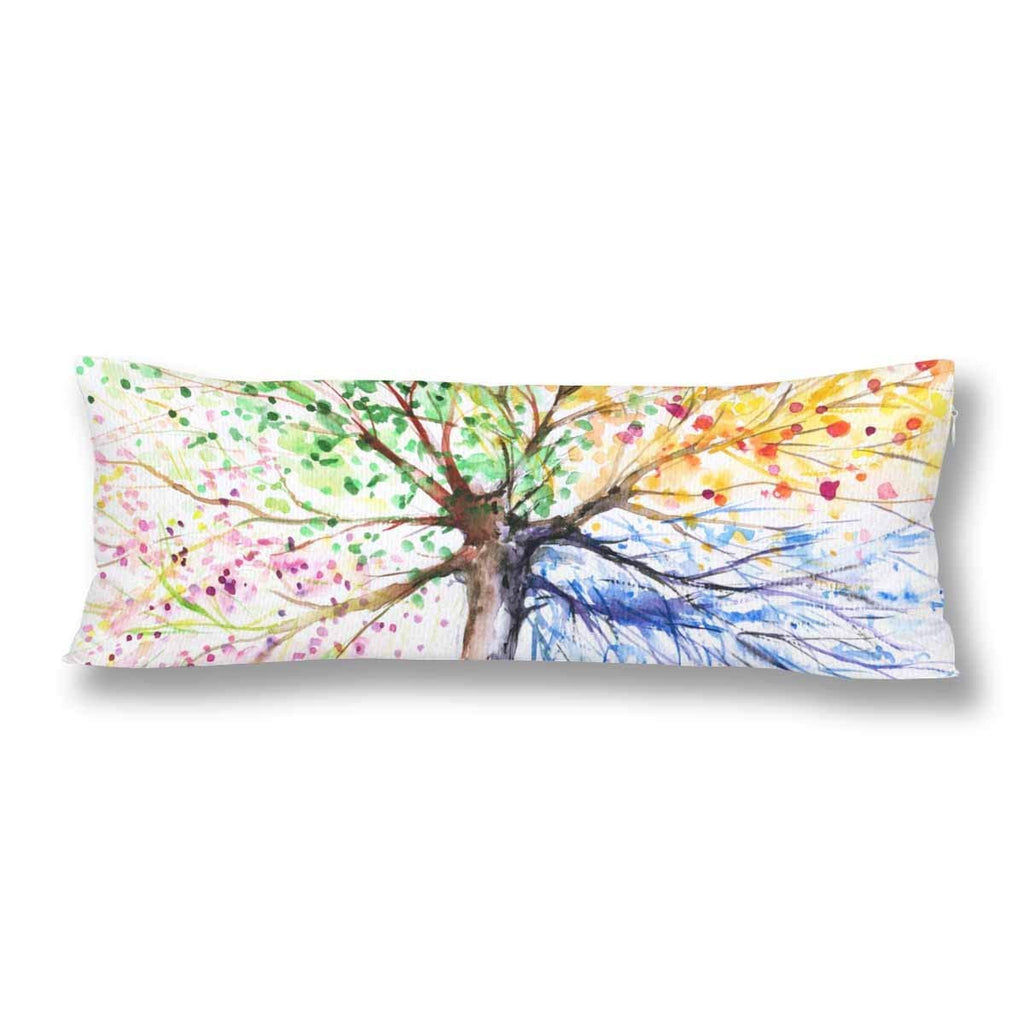 Watercolor Seasonal Tree of Life Body Pillow Covers Pillowcase with Zipper 21x60 Twin Sides