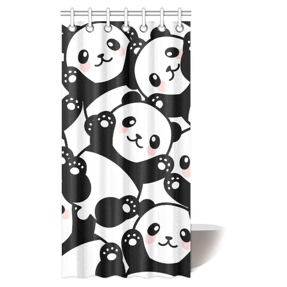 Animal Decor Shower Curtain, Baby Panda Bears Cartoon Polyester Fabric Bathroom Shower Curtain Set with Hooks