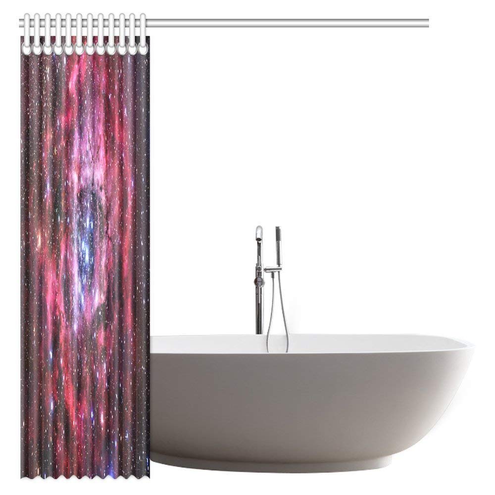 Space Decorations Collection, Stars Nebula Space Galaxy Astronomic Magical Scene Bathroom Shower Curtain Set with Hooks