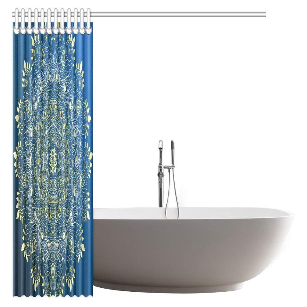 Mandala Decor Shower Curtain, Old School Motif with Flowers Leaves and Internal Mandala Figure Artisan Design Bathroom Shower Curtain