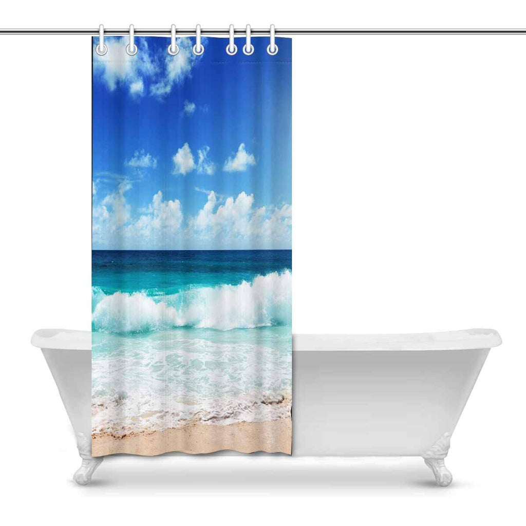 Seychelles Beach With Ocean Wave Bathroom Decoration Decor Effect Fabric Shower Curtains