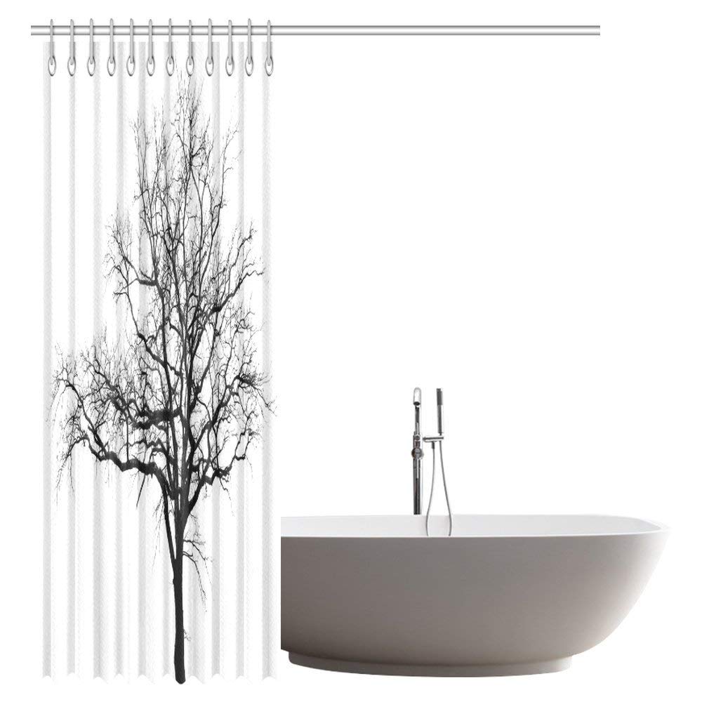 Lonely Tree Black and White Branches Decorations Art Decor Design, Tree of Life Waterproof Polyester Fabric Bathroom Shower Curtain with Hooks, 72 X 84 Inches