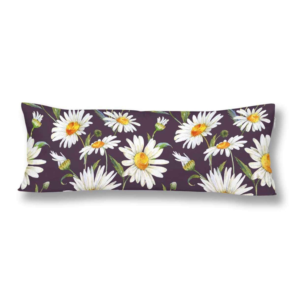 Watercolor Floral Daisy Body Pillow Covers Pillowcase with Zipper 21x60 Twin Sides