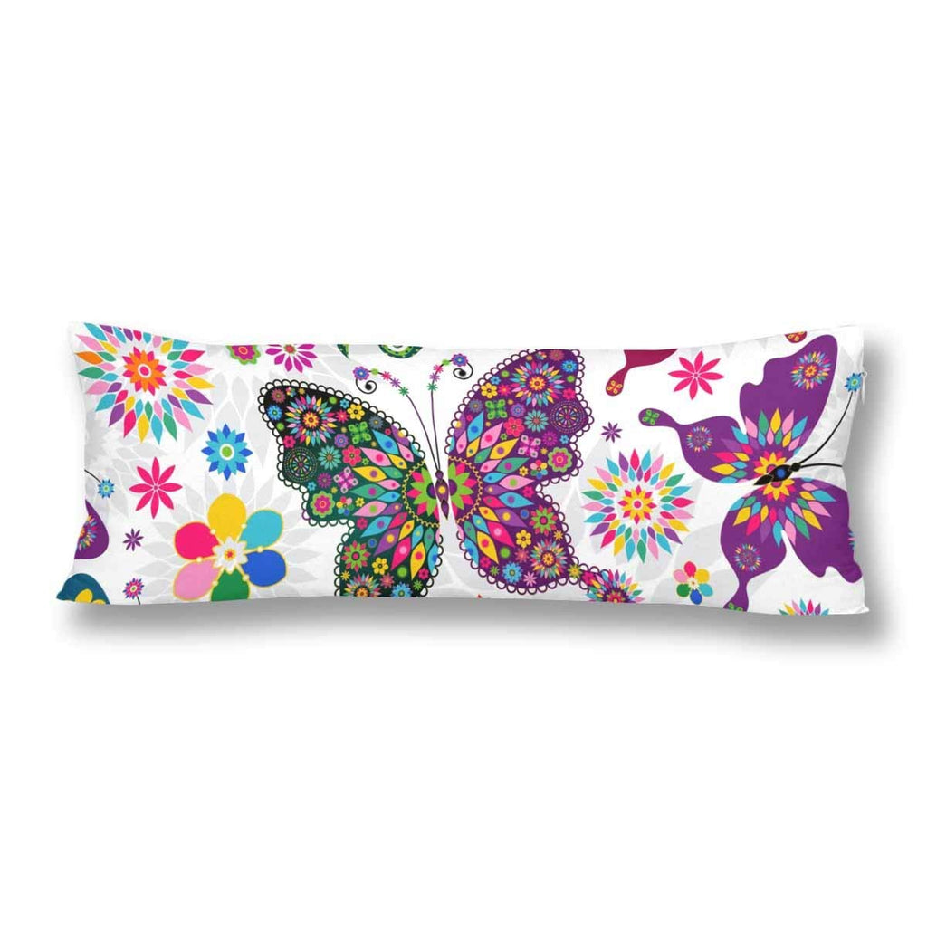 Spring White Floral Butterfly Flower Body Pillow Covers Pillowcase with Zipper 21x60 Twin Sides