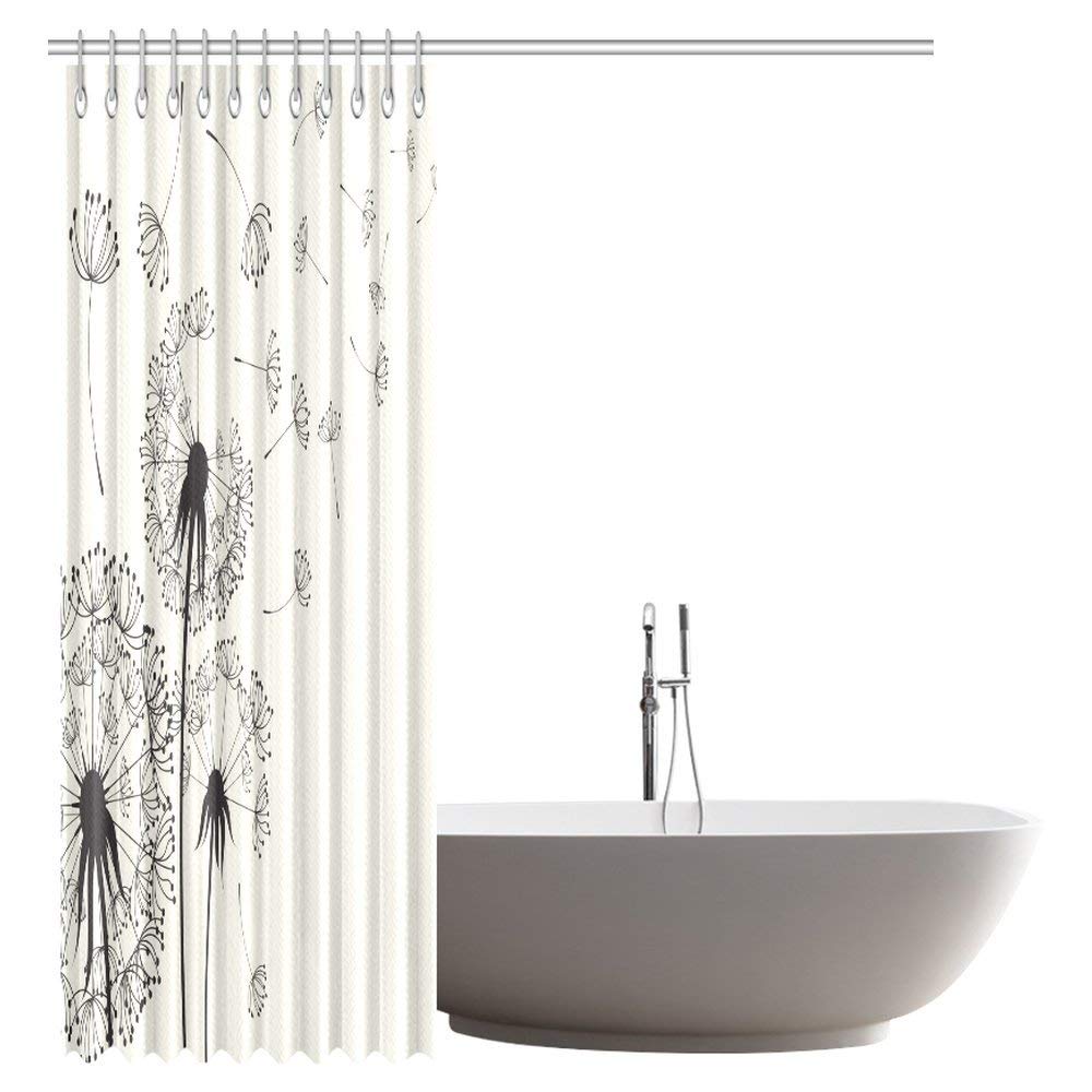 Flower Decor Collection, Dandelions Flying Pollens Flowers Plants on Retro Background Nature Art Bathroom Shower Curtain Set with Hooks