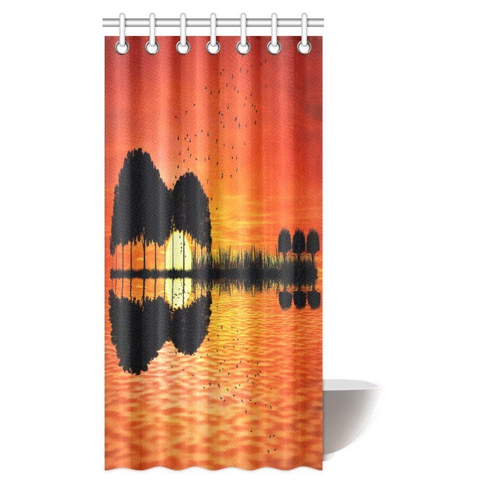 Romantic Sunset On The Beach Sunlight Reflection On The Sea Red Sky Picture Bathroom Shower Curtain Set with Hooks