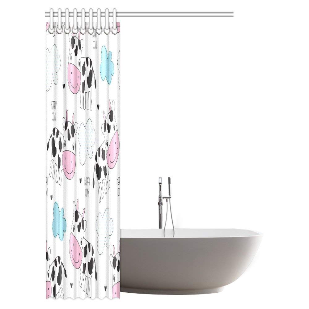 Cartoon Animal Decor Shower Curtain, Happy Cow Fabric Bathroom Shower Curtain Set with Hooks