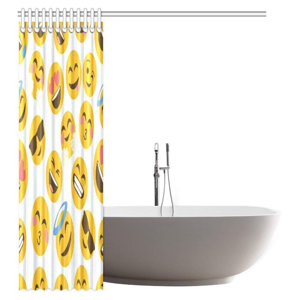 Funny Emoji Shower Curtain, Cartoon Like Smiley Faces of Mosters Happy Sad Angry Furious Moods Expressions Print Fabric Bathroom Set