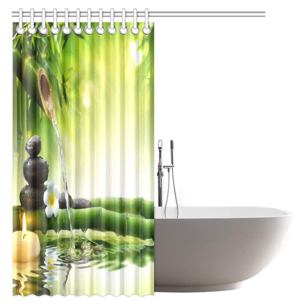 Spa Polyester Fabric Shower Curtain, Mildew Resistant Bathroom Zen Garden Theme Decor View for Bathroom Magical Jasmine Flower Japanese Design Relaxation Bamboos Stones