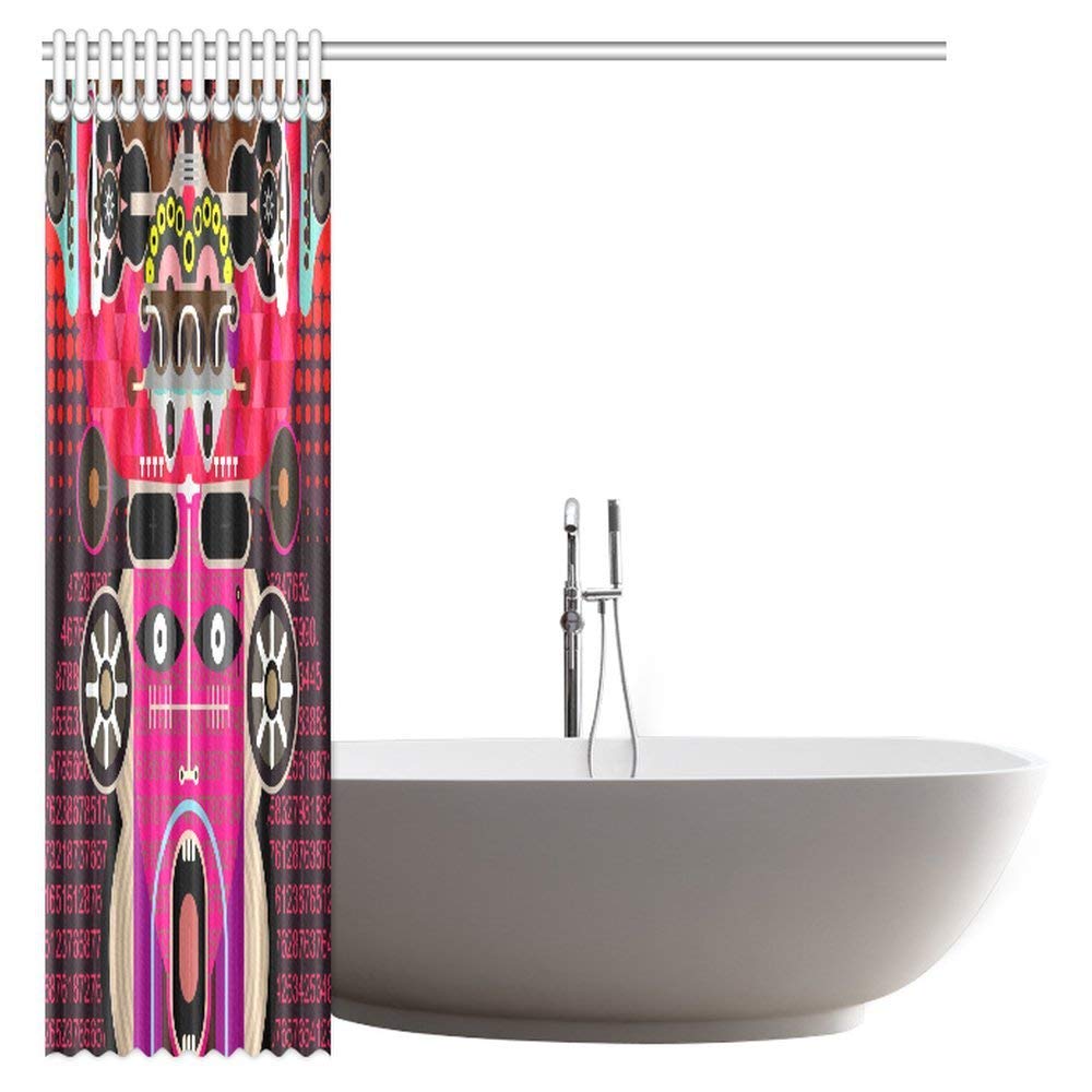 Digital Abstract Portrait of Shouting Man Featured Cybernetic Design Bathroom Shower Curtain Set with Hooks